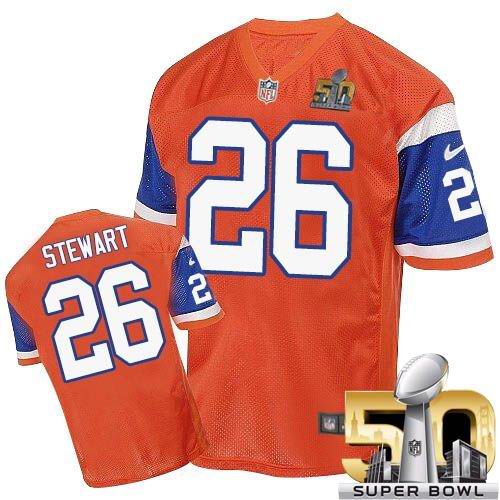Nike Broncos #26 Darian Stewart Orange Throwback Super Bowl 50 Men's Stitched NFL Elite Jersey - Click Image to Close